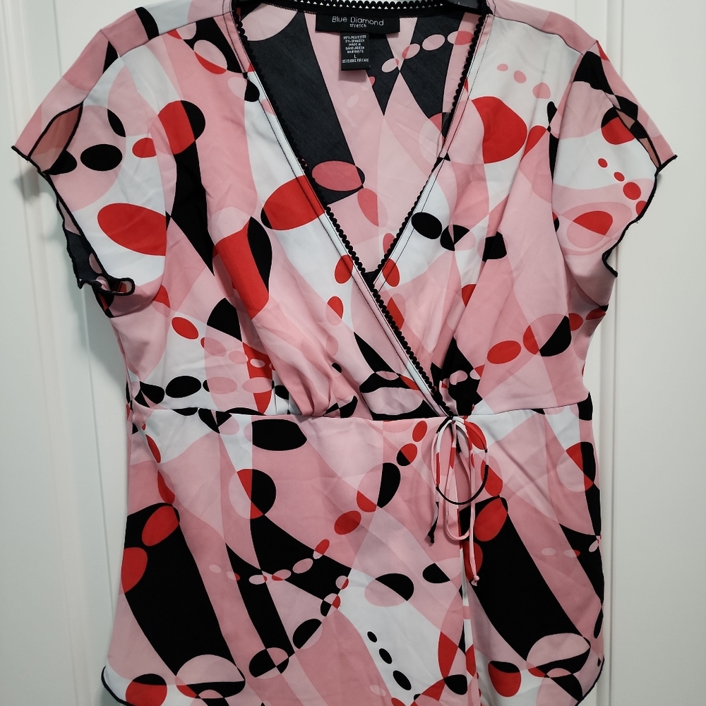 Blue Diamond Pink and red wrap top .